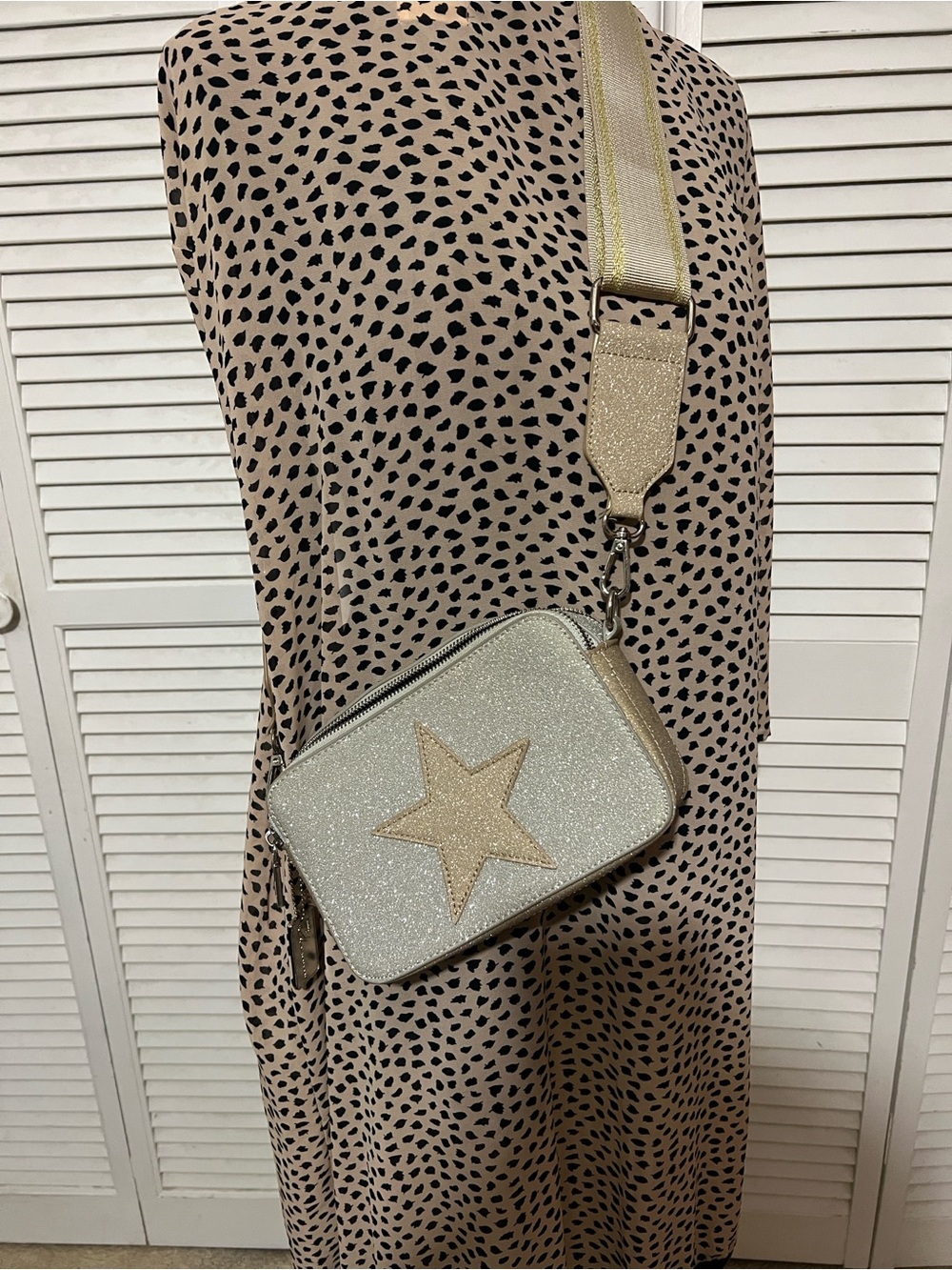 Vintage Havana Glitter Star Crossbody Bag in Gold and Silver